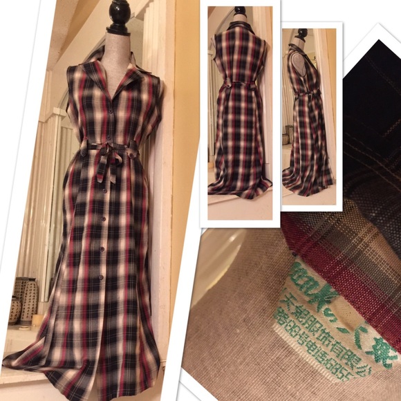 True Vintage Overseas Plaid Floor Length Dress M♥️ - Picture 3 of 8